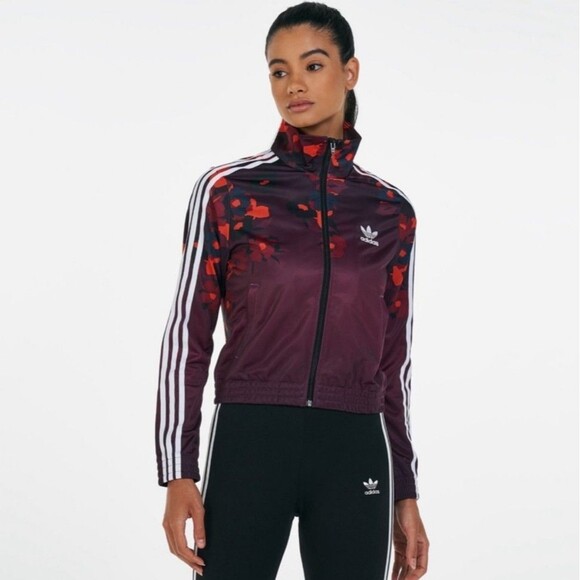 adidas Tops - Adidas X Her Studio London Women's Medium Red Floral Track Jacket Zip Burgundy